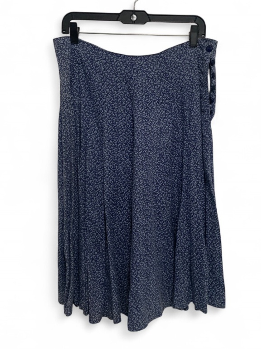 Y2K Boho Blue Floral Button Side Midi Skirt